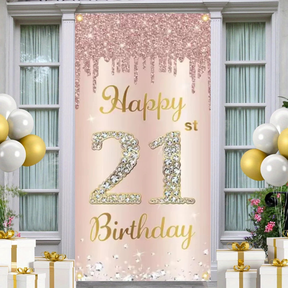 18th 30th 40th Pink Shine Brightly Happy Birthday Party Decoration Background Sweet Rose Pink Backdrop Photo Studio Banner Props