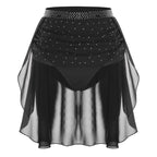 Womens Modern Lyrical Dance Skirt Performance Costume Sparkly Rhinestone Irregular Chiffon Hem Built-in Briefs Skirt Dancewear