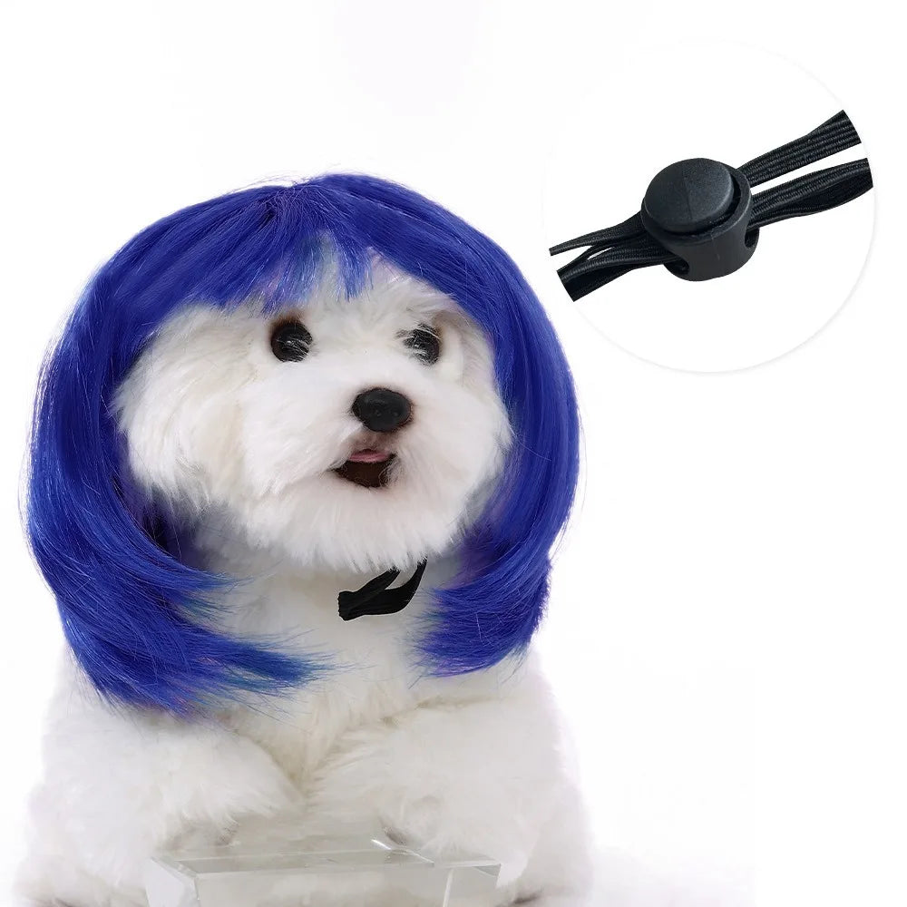 Cute Straight Hair Pet Costume Wig Colorful Funny Cat Cosplay Wig Adjustable Dog Hairpiece Photography