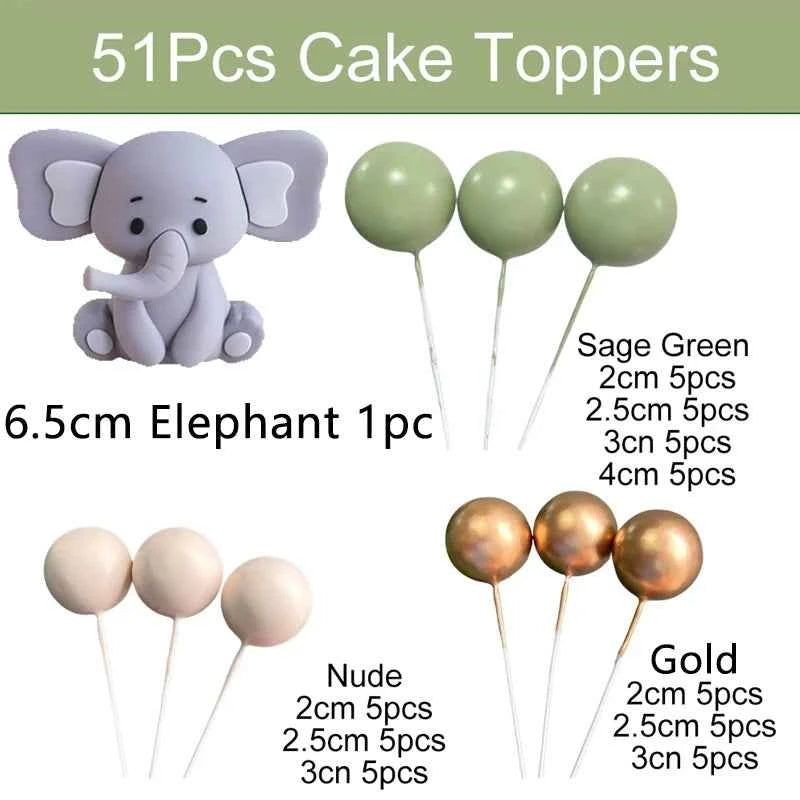 51Pcs Bear Cake Toppers Gold Green Cake Topper Balls for Happy Birthday  Decoration Baby Shower Baptism Birthday Party supplies
