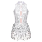 Glitter Sequin Fringe Latin Dance Leotard & Backless Performance Bodysuit