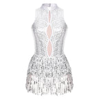 Glitter Sequin Fringe Latin Dance Leotard & Backless Performance Bodysuit
