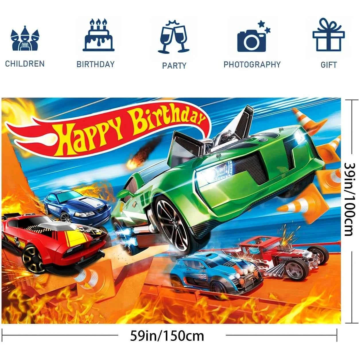 1PC, birthday party background board, hot car birthday party supplies, cartoon car themed birthday party decoration