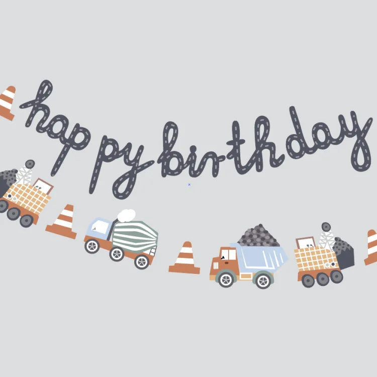 1set Happy Birthday Party Paper Banner Hanging Garland Flag Car Theme Kids 1st Birthday Party Balloons Decorations Baby Shower