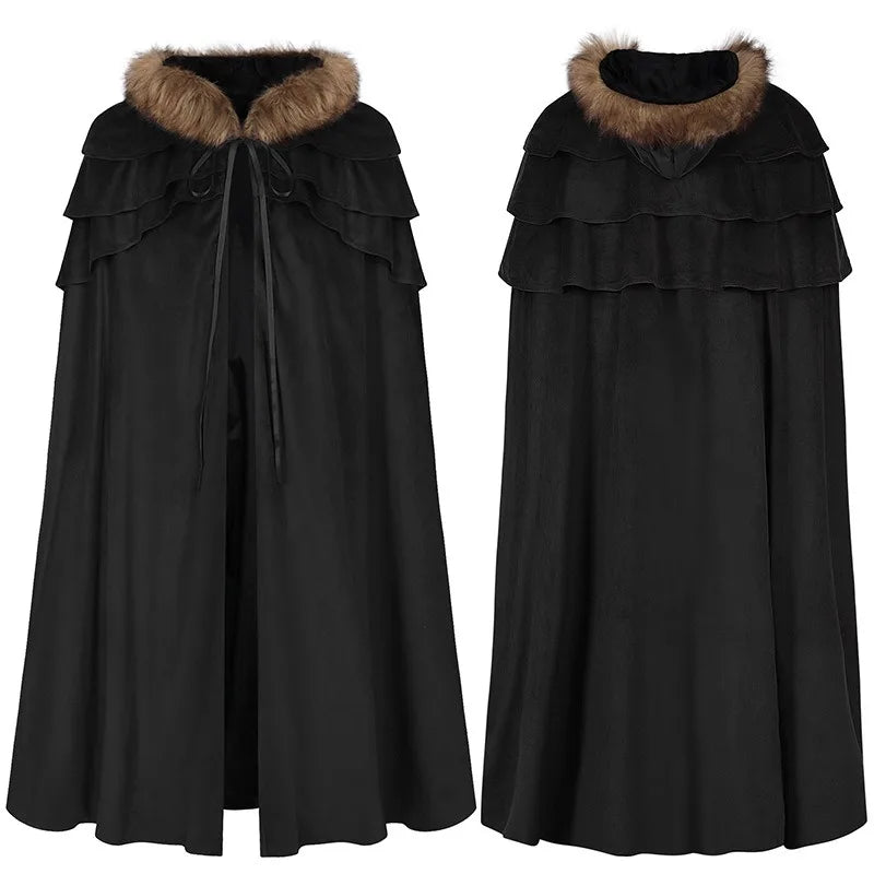 Halloween Unisex Dark Gothic Cloak Coat Cape Hooded Shawl Wizard Priest Robe - Big Tim's Magic Emporium