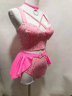 Pink Stage Dance Bodysuit with Flared Hip Panels | Performance Costume