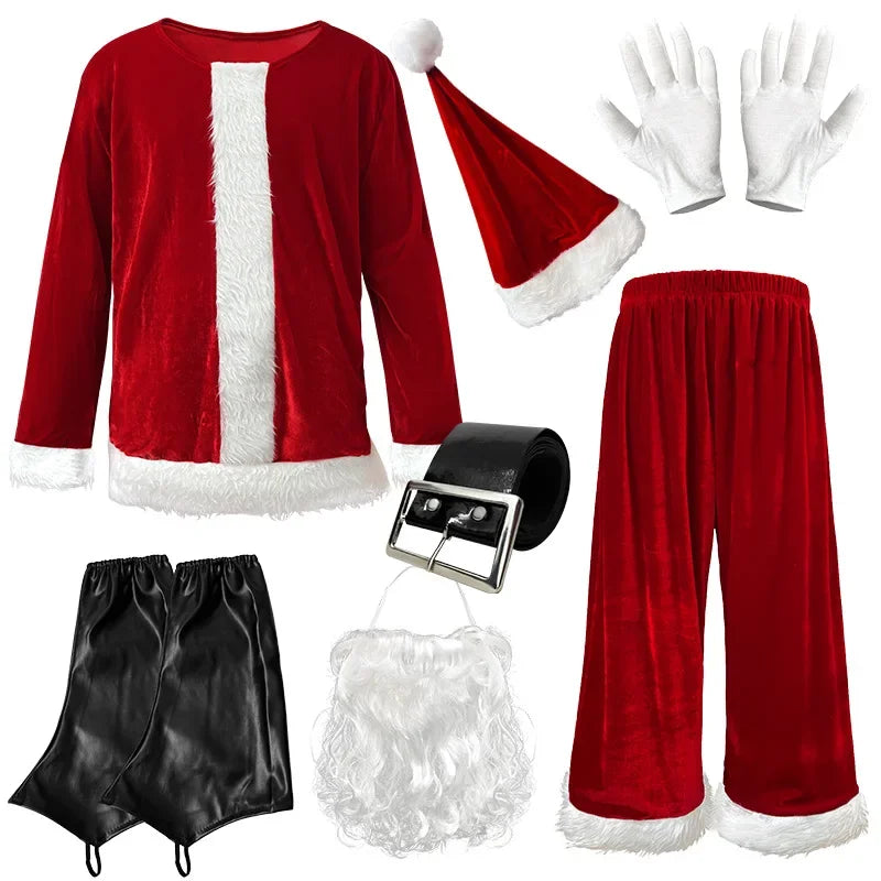 M-4XL Santa Claus Costume for Men Santa Suit Adults Mens Deluxe Professional Christmas Clause Outfit Xmas Cosplay Party Supplies - Big Tim's Magic Emporium