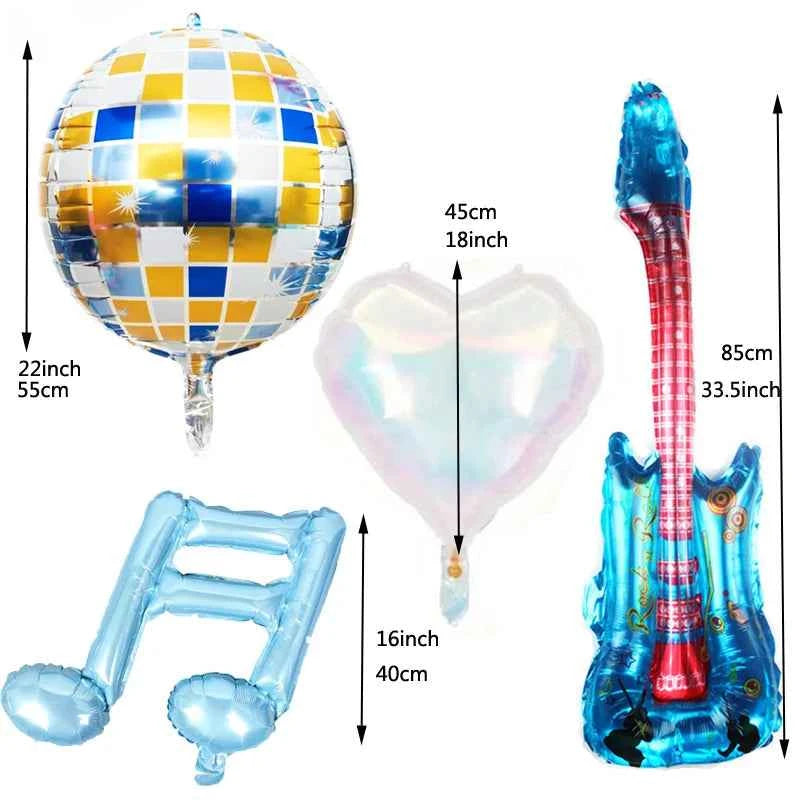 Music Party Decorative Balloons Music Note Laser Rainbow Heart Disco Guitar Foil Balloon Concert Music Birthday Party Blue