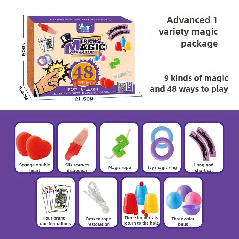 Magic Tricks Kit Beginner Children Magic Set with Performance Props Interactive Playing Cards Illusion Toys Close-up Magic Props