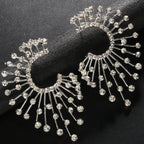 Oversized Crystal Rhinestone Geometric Fan Stud Earrings Drag Queen Stage Jewelry