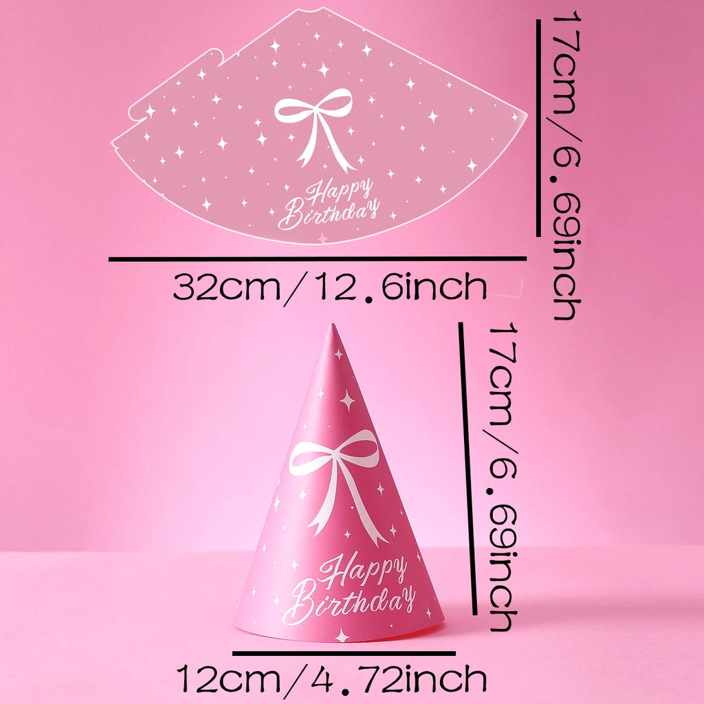 6 Pink Bow-Themed Party Paper Hats, Cute and Beautiful Pink Bow Designs, Suitable for Birthday Parties, Gender Reveal Parties, Birthday Gifts, Pink Bow Decoration Birthday Hats, Baby Party Photography Props, Party Favors, Gen - Big Tim's Magic Emporium