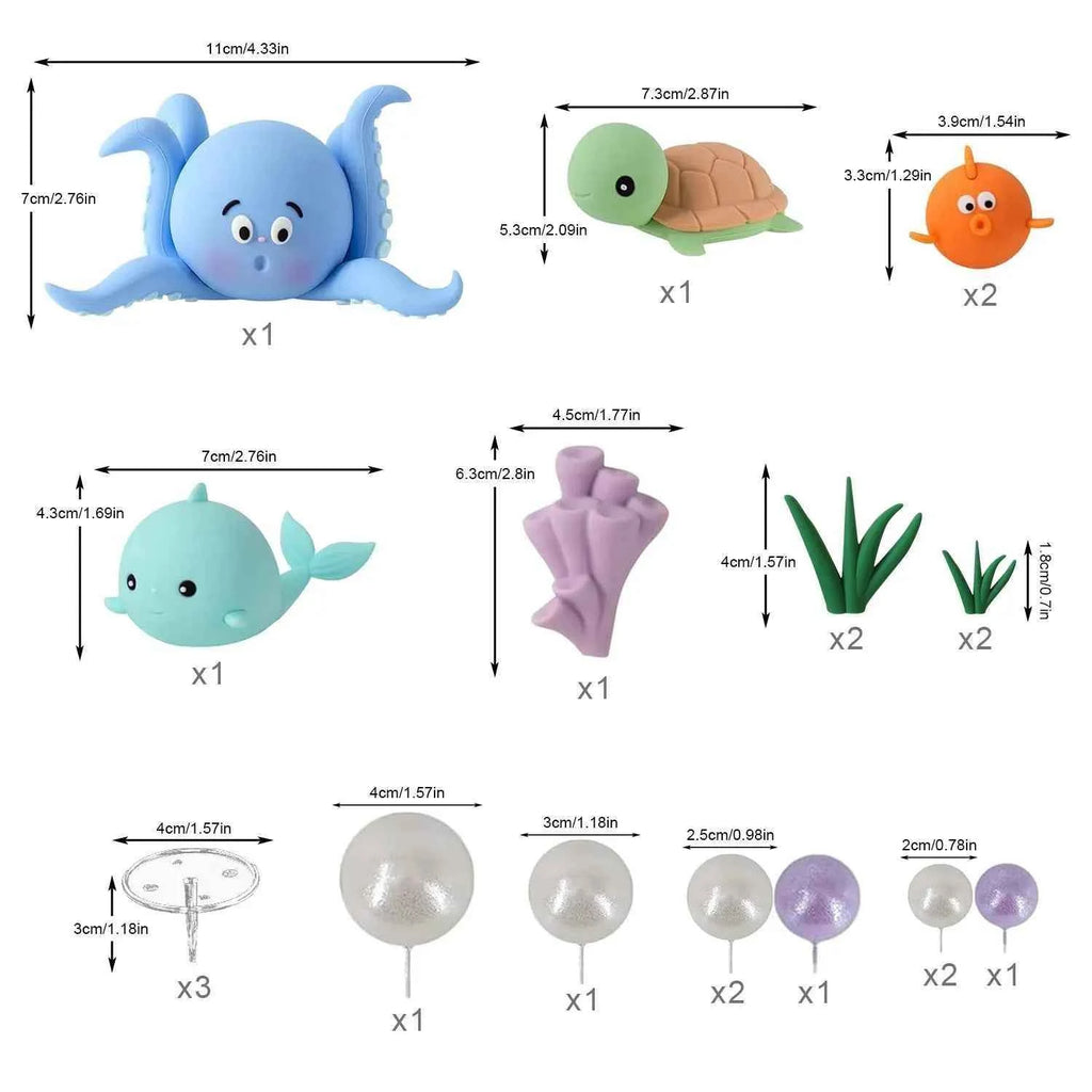 21PCS Under the Sea Cake Decorations Ocean Animals Cake Topper with Cake Balls for Boys Girls Baby Shower Birthday Party Supplie