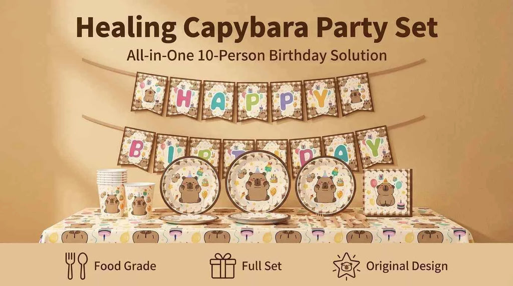 Cartoon Capybara Birthday Party Decoration Disposable Tableware Cup Plate Napkins Tablecloth Banner Baby Shower Birthday Party