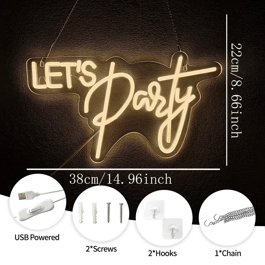 Let's Party Neon Sign for Wall Decor,LED Lights for Bachelorette Party, Engagement Party, Birthday Party,Gamer Room Decor - Big Tim's Magic Emporium