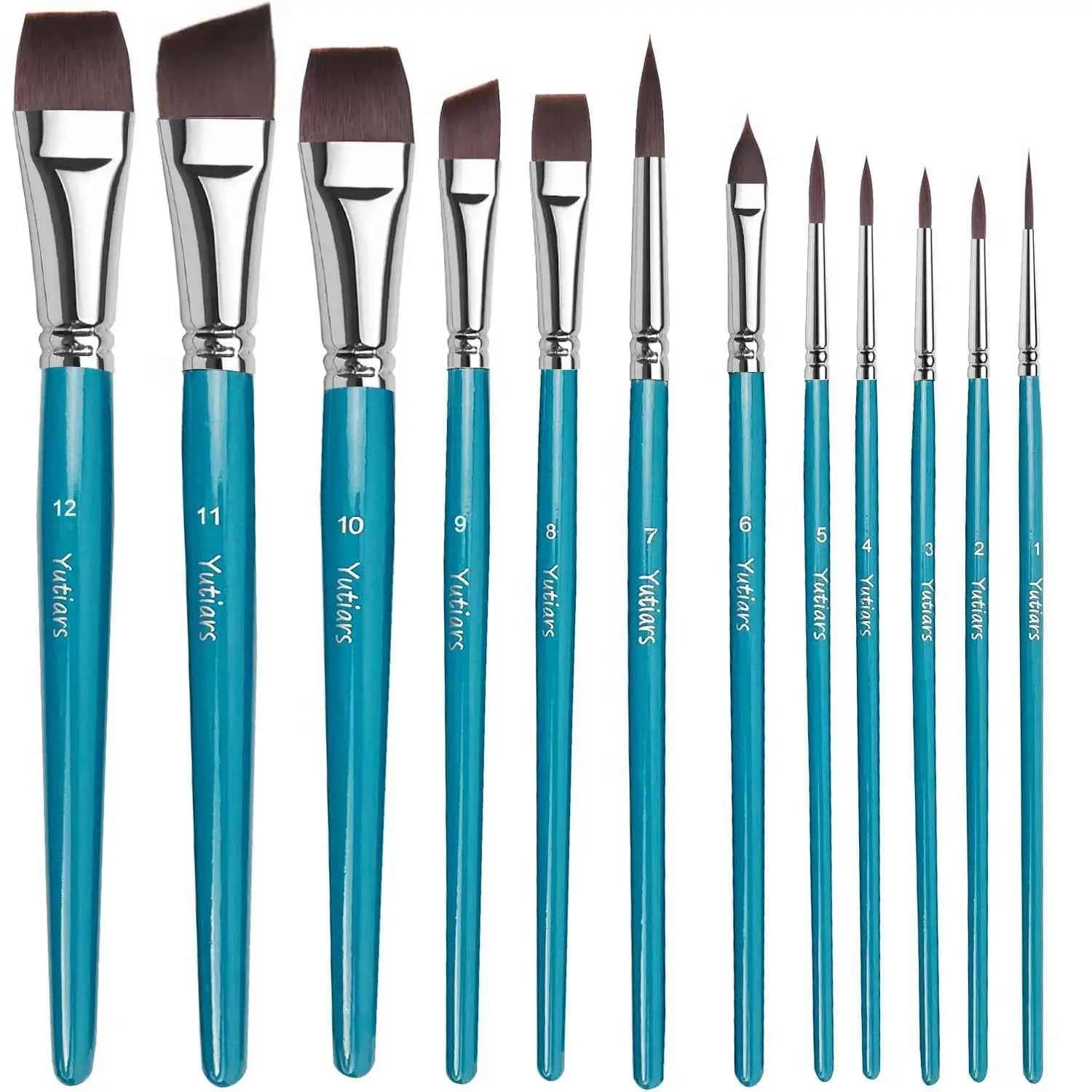 12pcs Professional Face Painting Brush Set with Nylon Bristles, Wooden Handle, Versatile for Watercolor & Embossing
