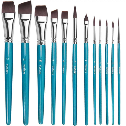 12pcs Professional Face Painting Brush Set with Nylon Bristles, Wooden Handle, Versatile for Watercolor & Embossing