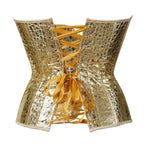 Gothic Metallic Faux Leather Overbust Corset Shiny Steel-Look Bustier