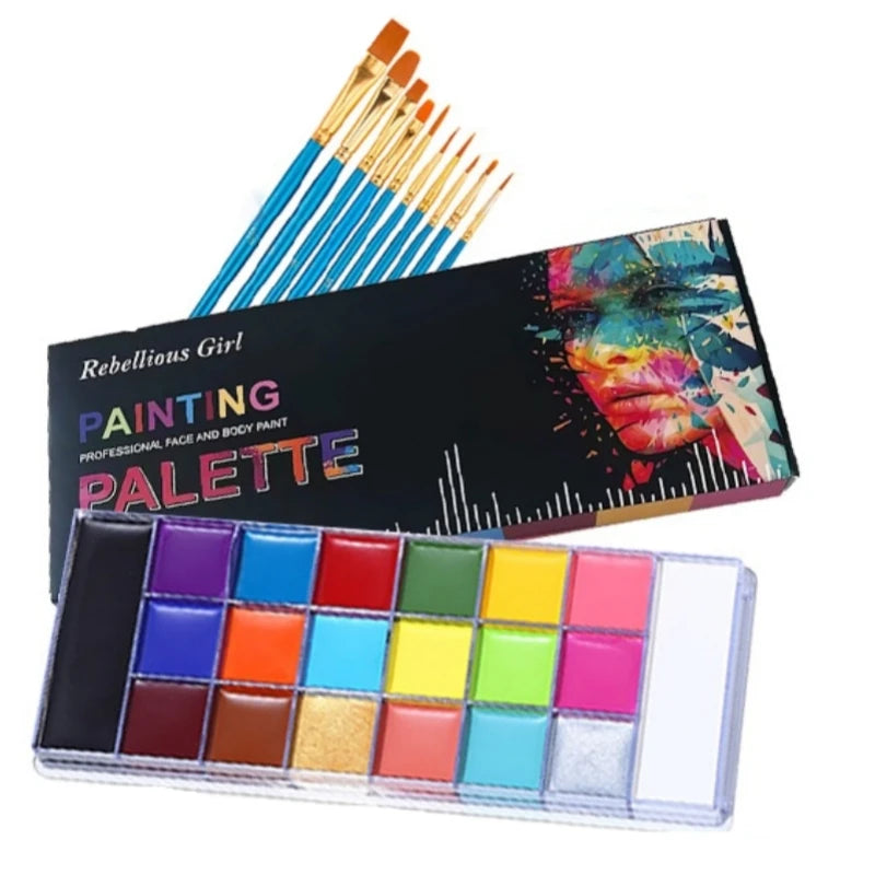 20 Colors Professional Face Paint Body Paint with Brush Water Based Face painting Makeup Safe Single Color For Adults Cosplay