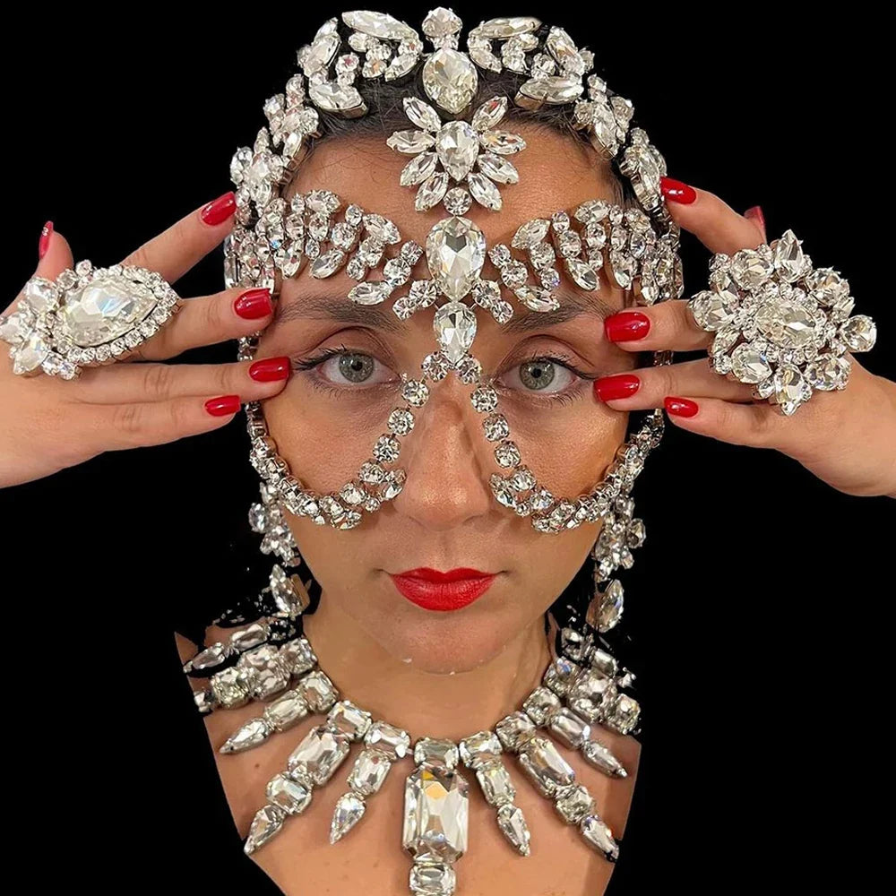 Rhinestone Masquerade Crystal Face Chain Mask