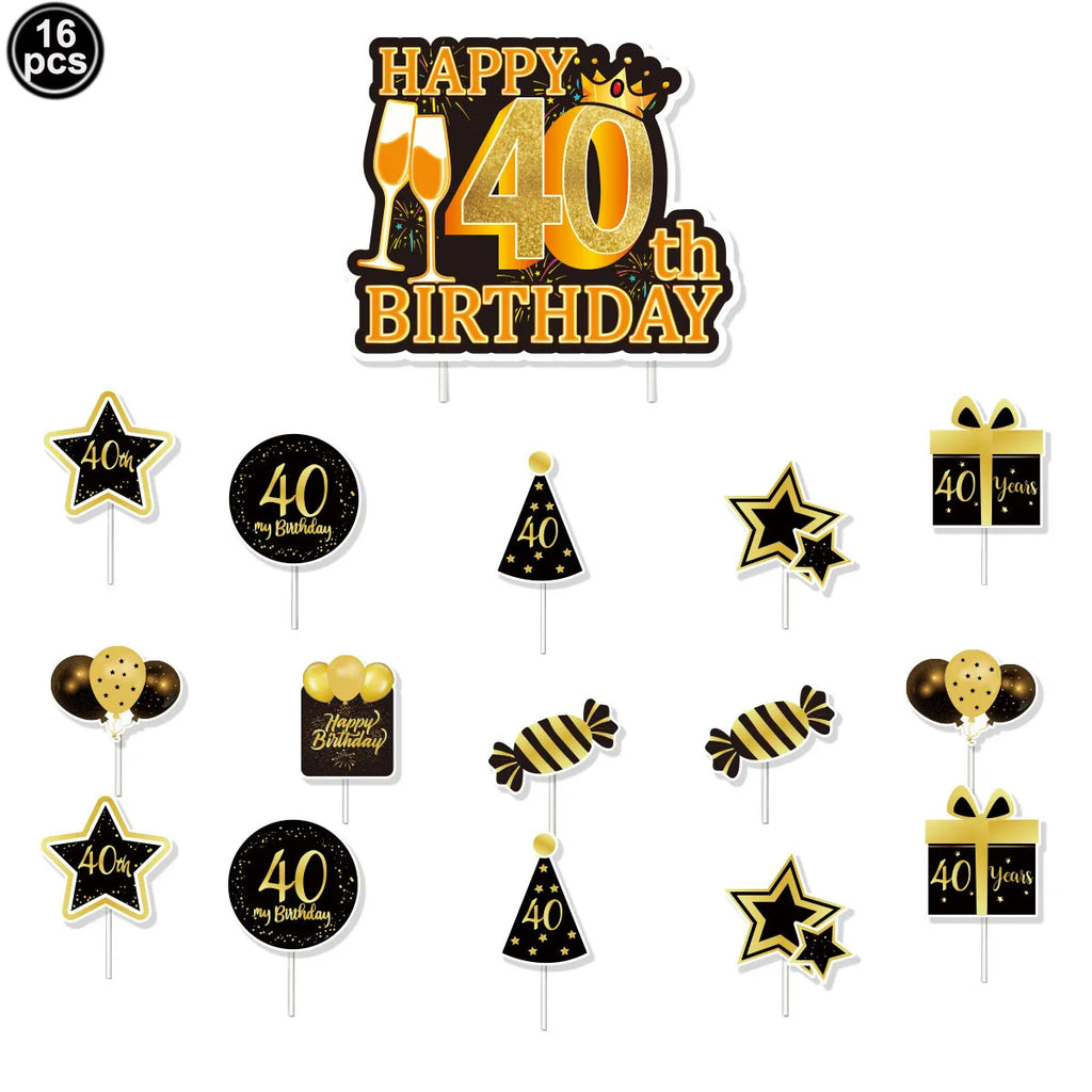 40th Birthday Party Gold Black Birthday Number Paper Box Banner Balloons Birthday Party 40 Year Old Birthday Party Decoration