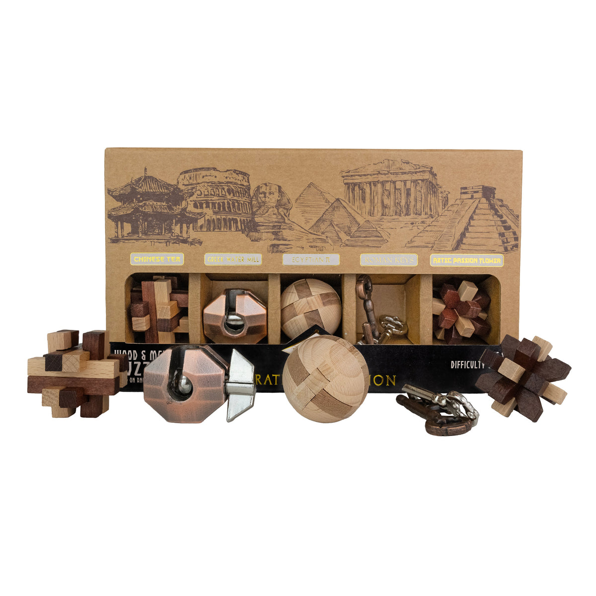 Curated Collection 5-Pack - Assorted Wooden and Metal Puzzles by Project Genius