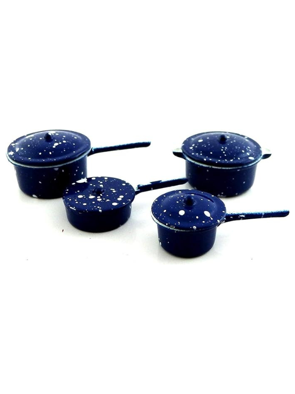 Miniatures Doll House Kitchen Accessory Blue Saucepan Pan Set by Masquerade