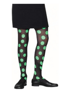 Child's Black & Lime Polka Dot Tights Size: One Size by Masquerade