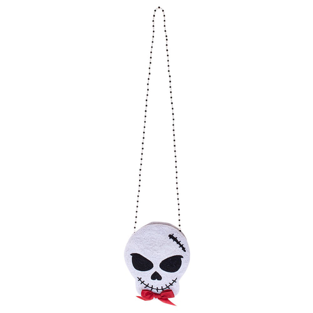 Bow Pointed Halloween Skull Beaded Mini Crossbody Bag by Madeline Love
