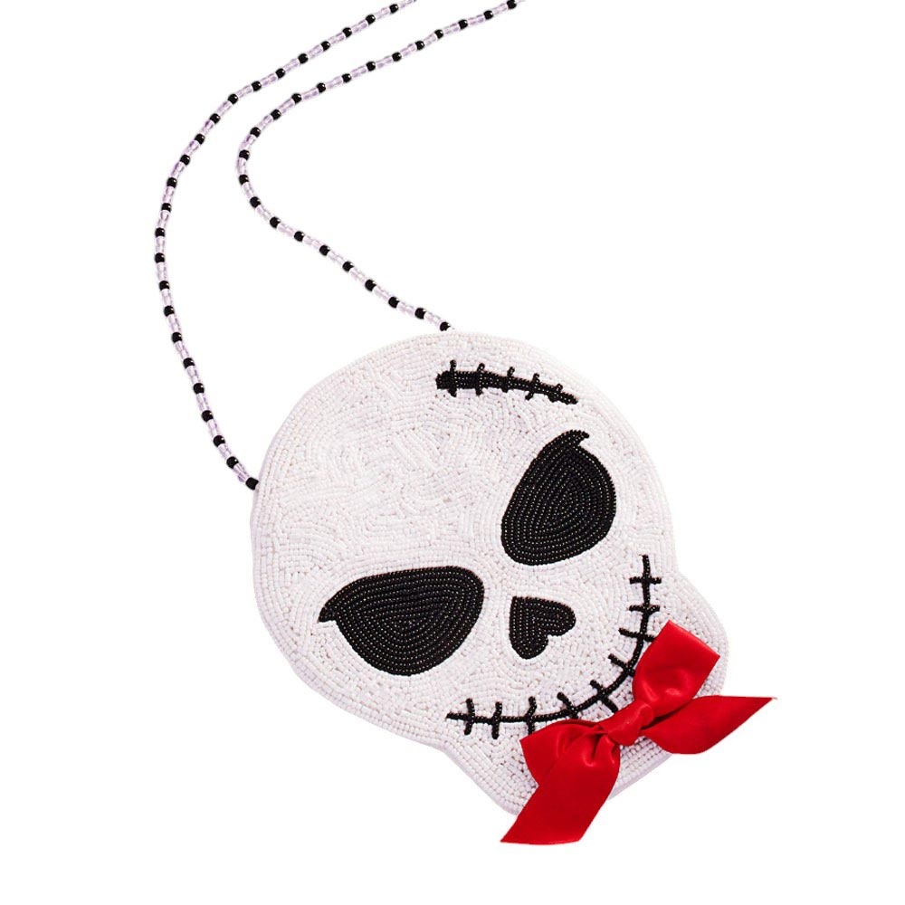 Bow Pointed Halloween Skull Beaded Mini Crossbody Bag by Madeline Love