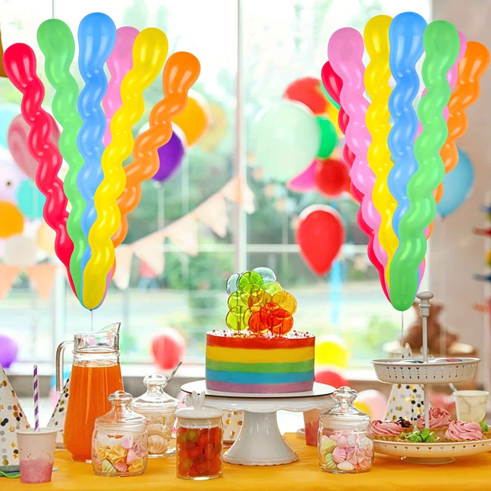 100pcs Count 40 Inches Latex Spiral Long Balloons - Colorful Rainbow Twisted Balloons Assorted Color for Birthday Wedding Playing Festival Party Decorations