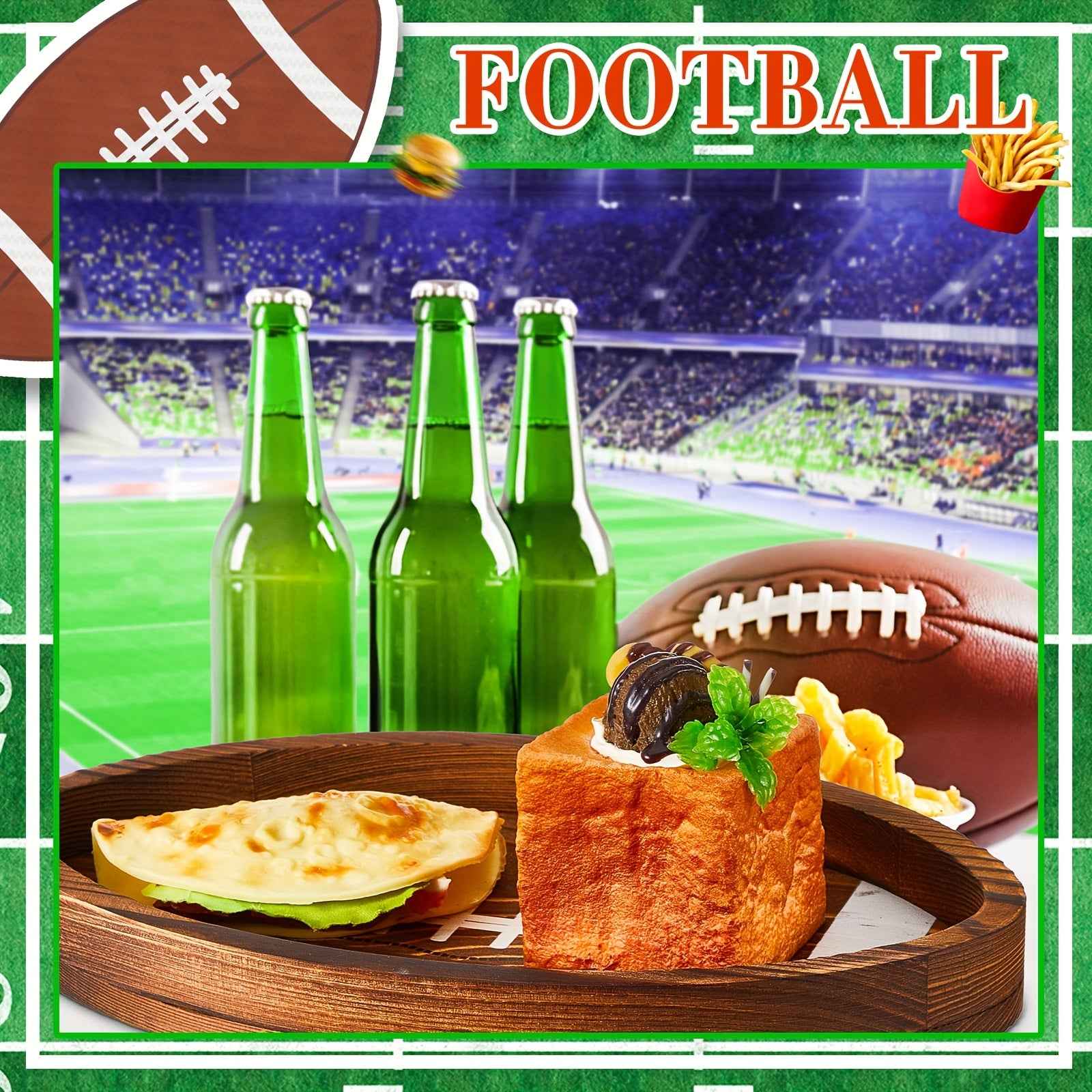 Set of 3 Wooden Football-Shaped Serving Trays for Soccer Fans - Perfect for Game Day Parties!