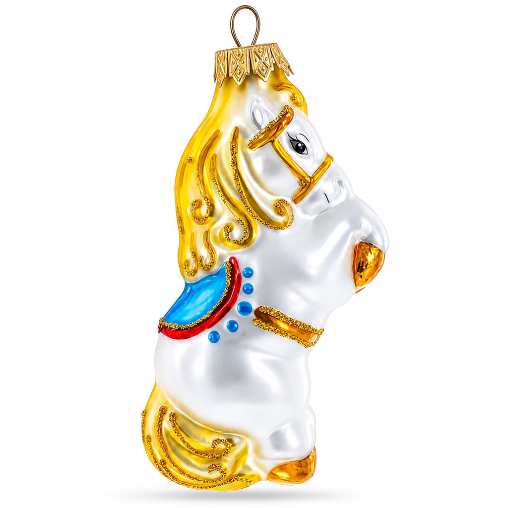 Circus Horse with Blue Saddle Glass Christmas Ornament by BestPysanky