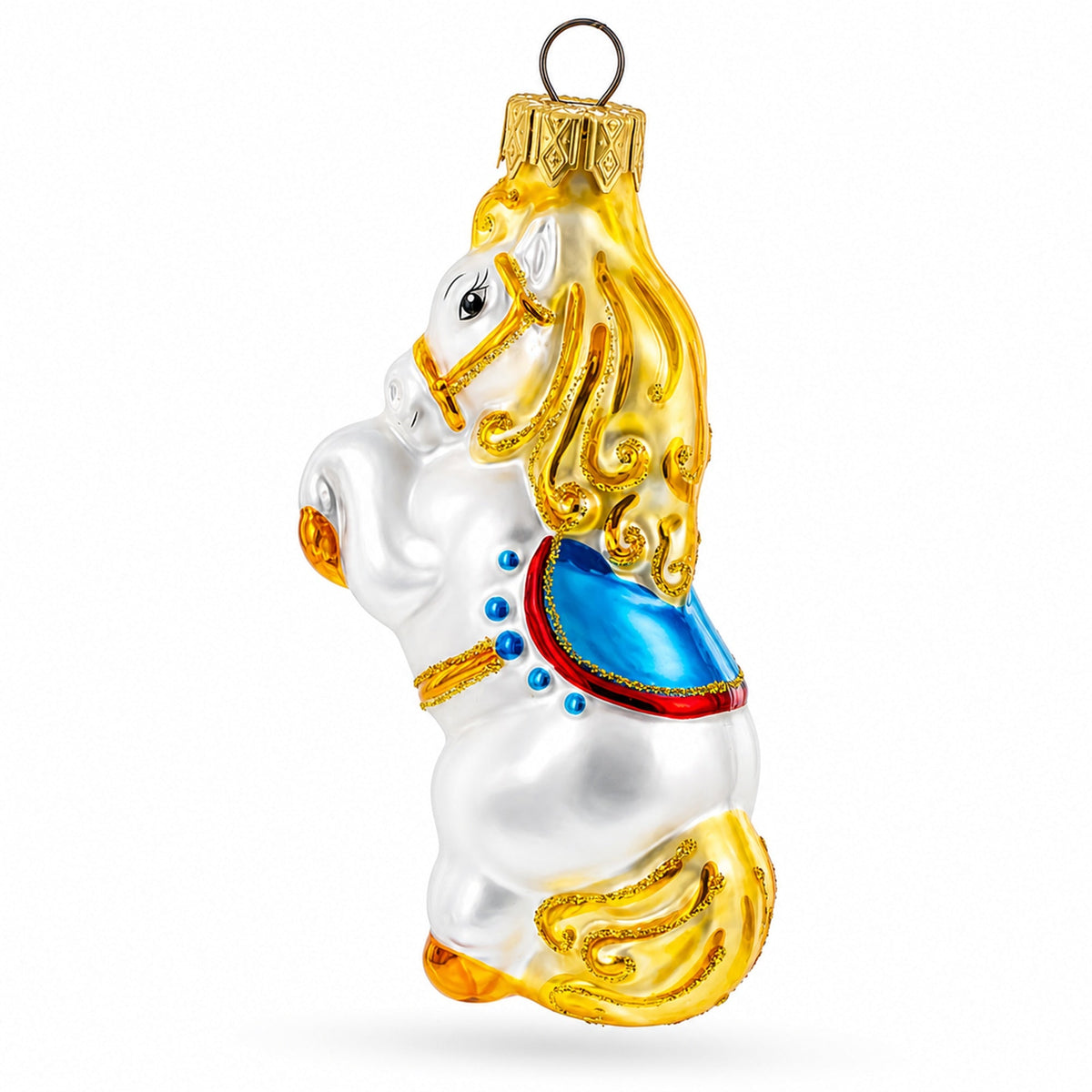 Circus Horse with Blue Saddle Glass Christmas Ornament by BestPysanky