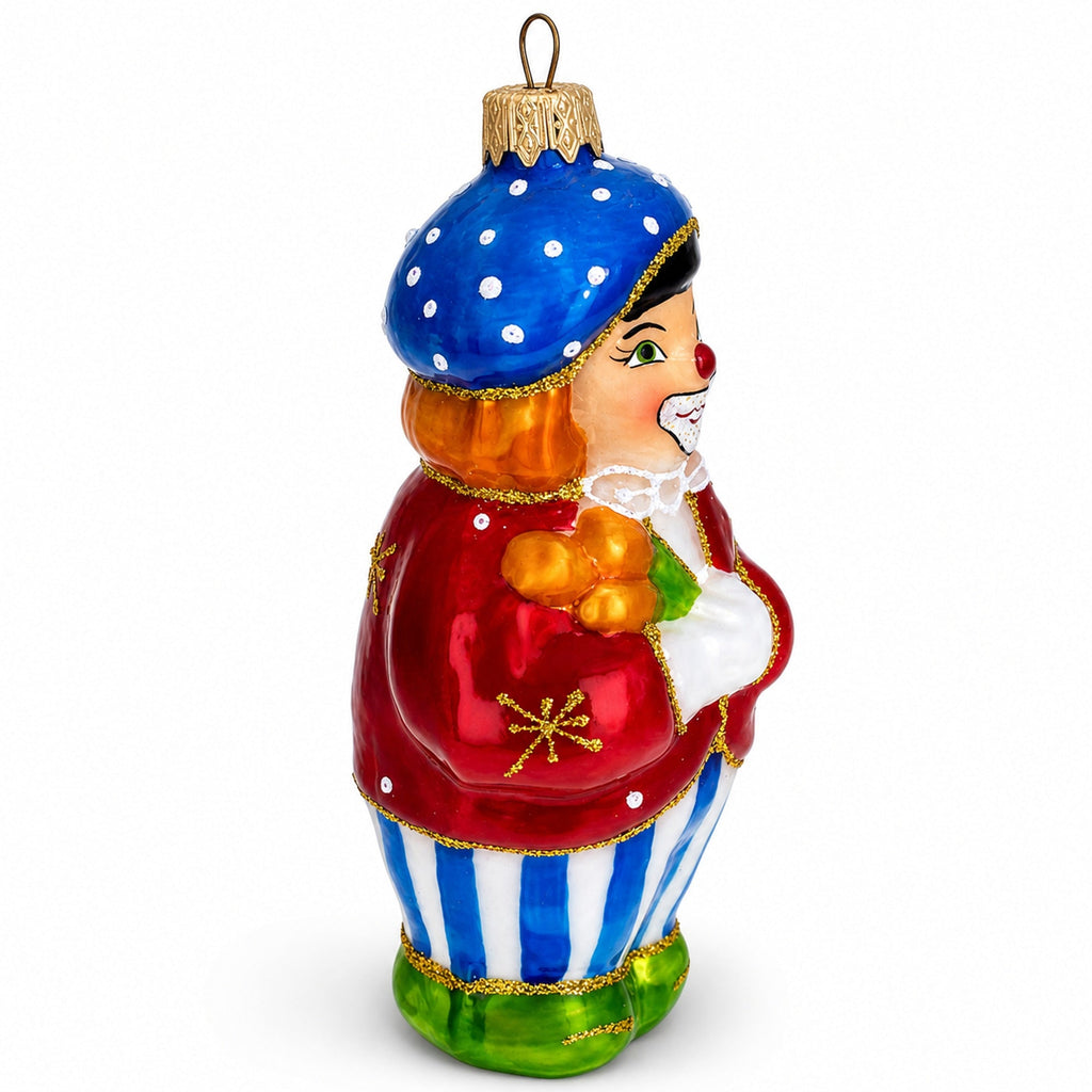 Circus Clown Holding Flowers Glass Christmas Ornament by BestPysanky