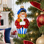 Circus Clown Holding Flowers Glass Christmas Ornament by BestPysanky