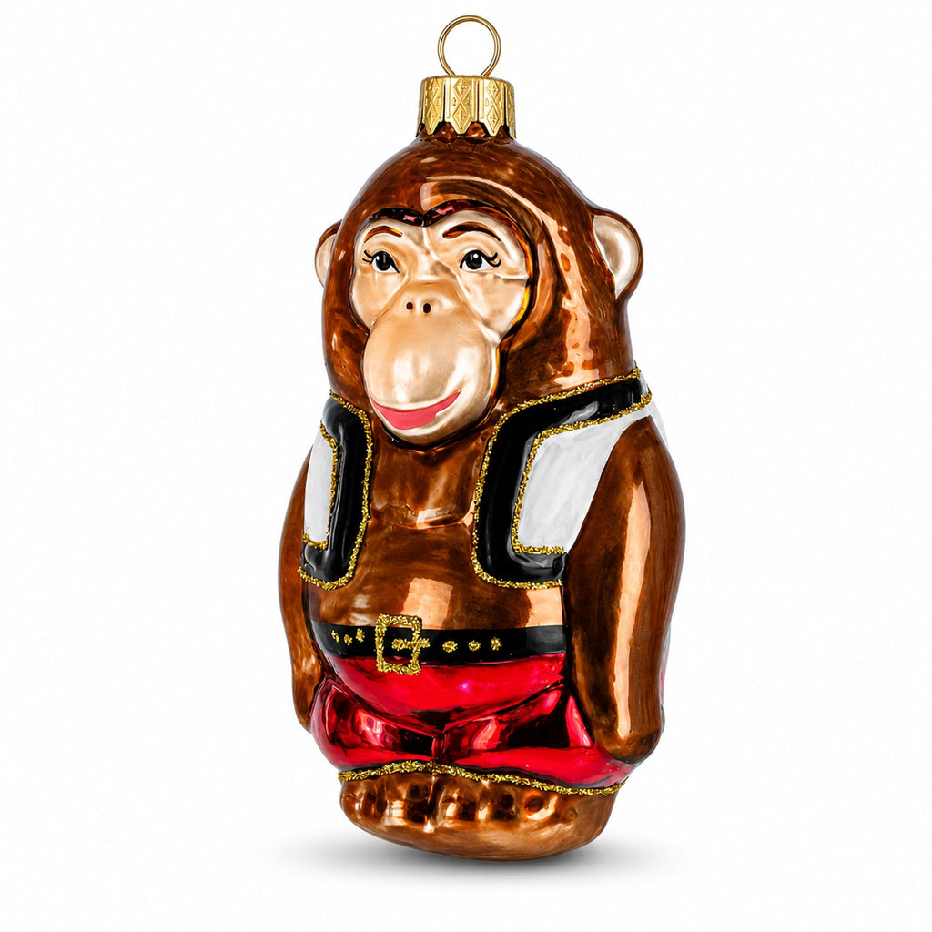 Circus Monkey in Red Shorts and Detailed Vest Glass Christmas Ornament by BestPysanky