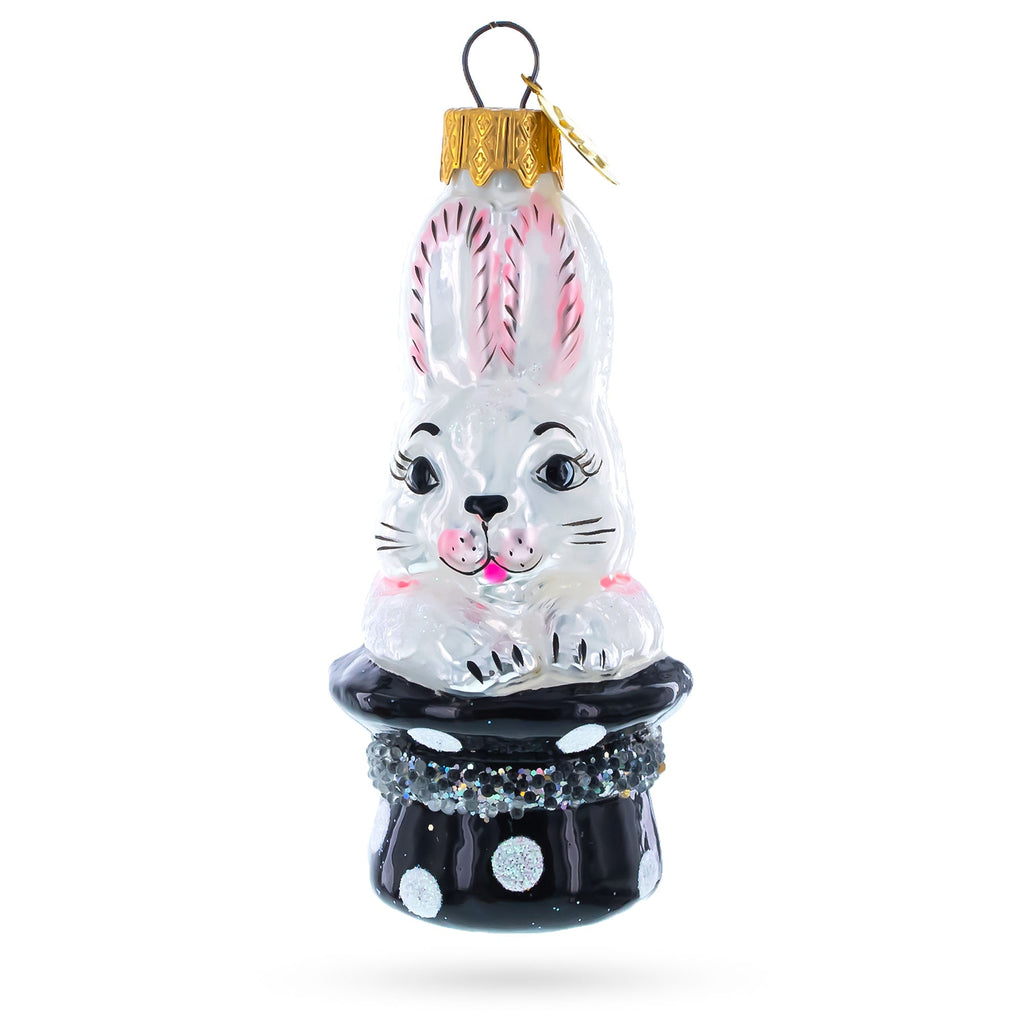 Rabbit In Magician Hat Glass Christmas Ornament - Big Tim's Magic Emporium