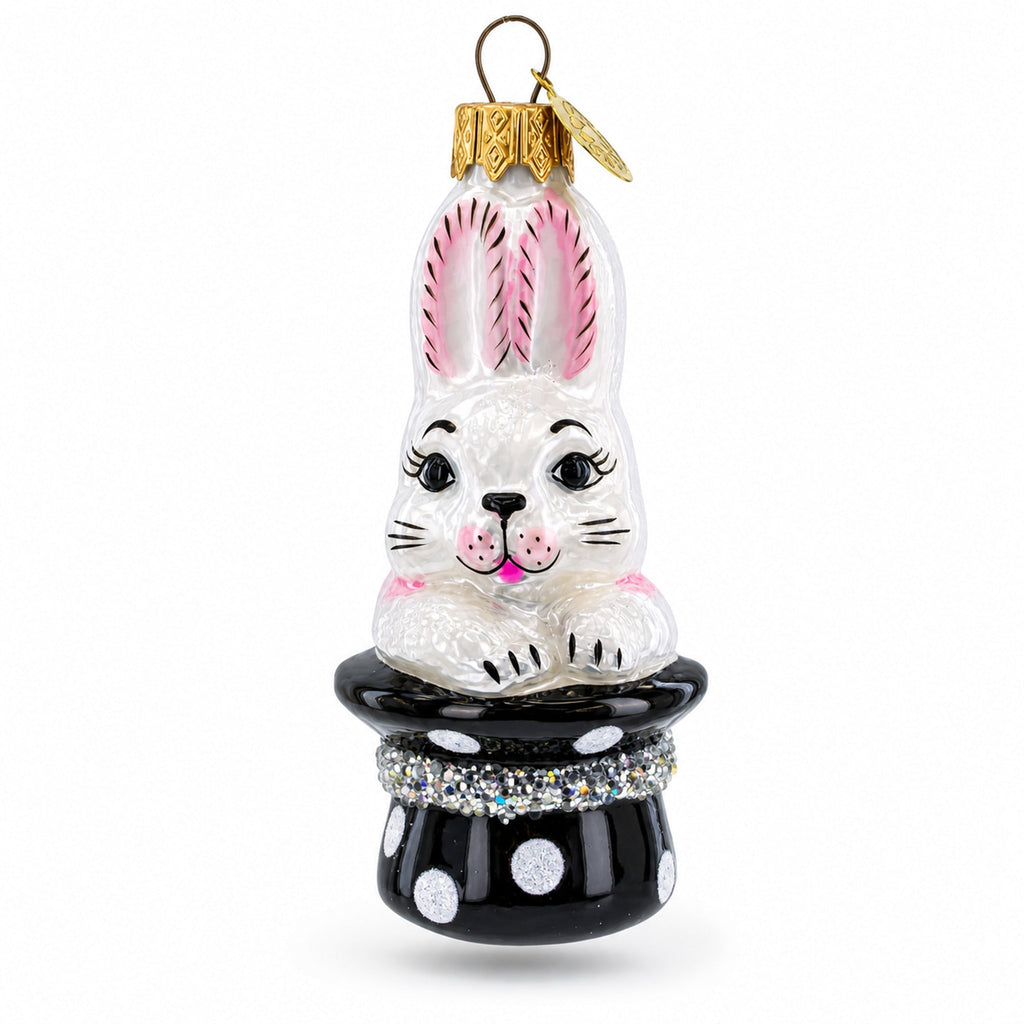 Rabbit In Magician Hat Glass Christmas Ornament by BestPysanky