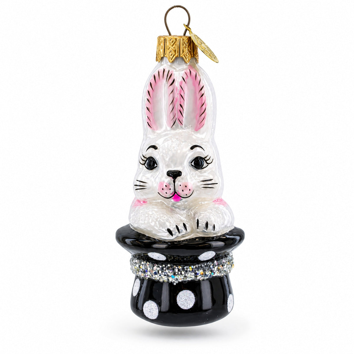 Rabbit In Magician Hat Glass Christmas Ornament by BestPysanky