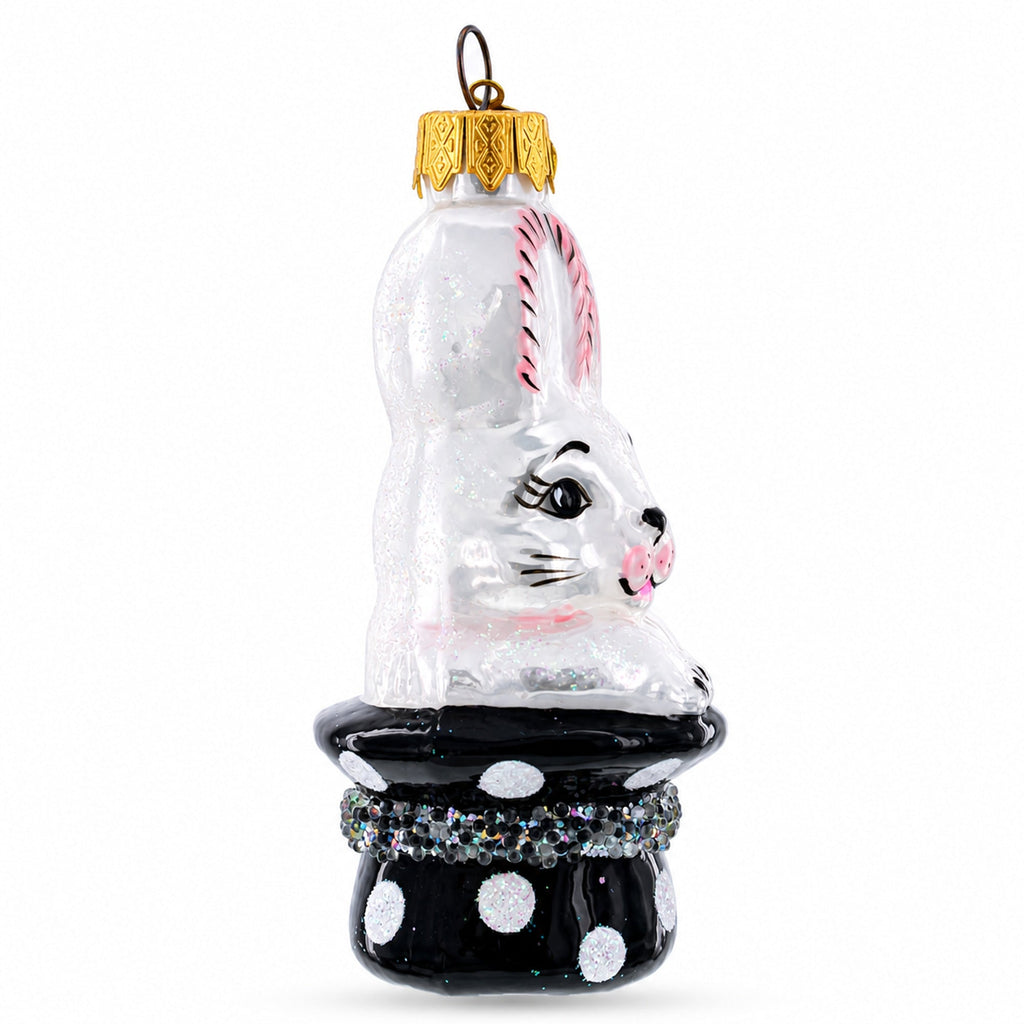 Rabbit In Magician Hat Glass Christmas Ornament by BestPysanky