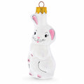 Whimsical White Bunny with Pink Ears Glass Christmas Ornament by BestPysanky