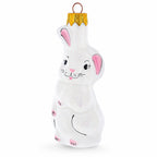Whimsical White Bunny with Pink Ears Glass Christmas Ornament by BestPysanky