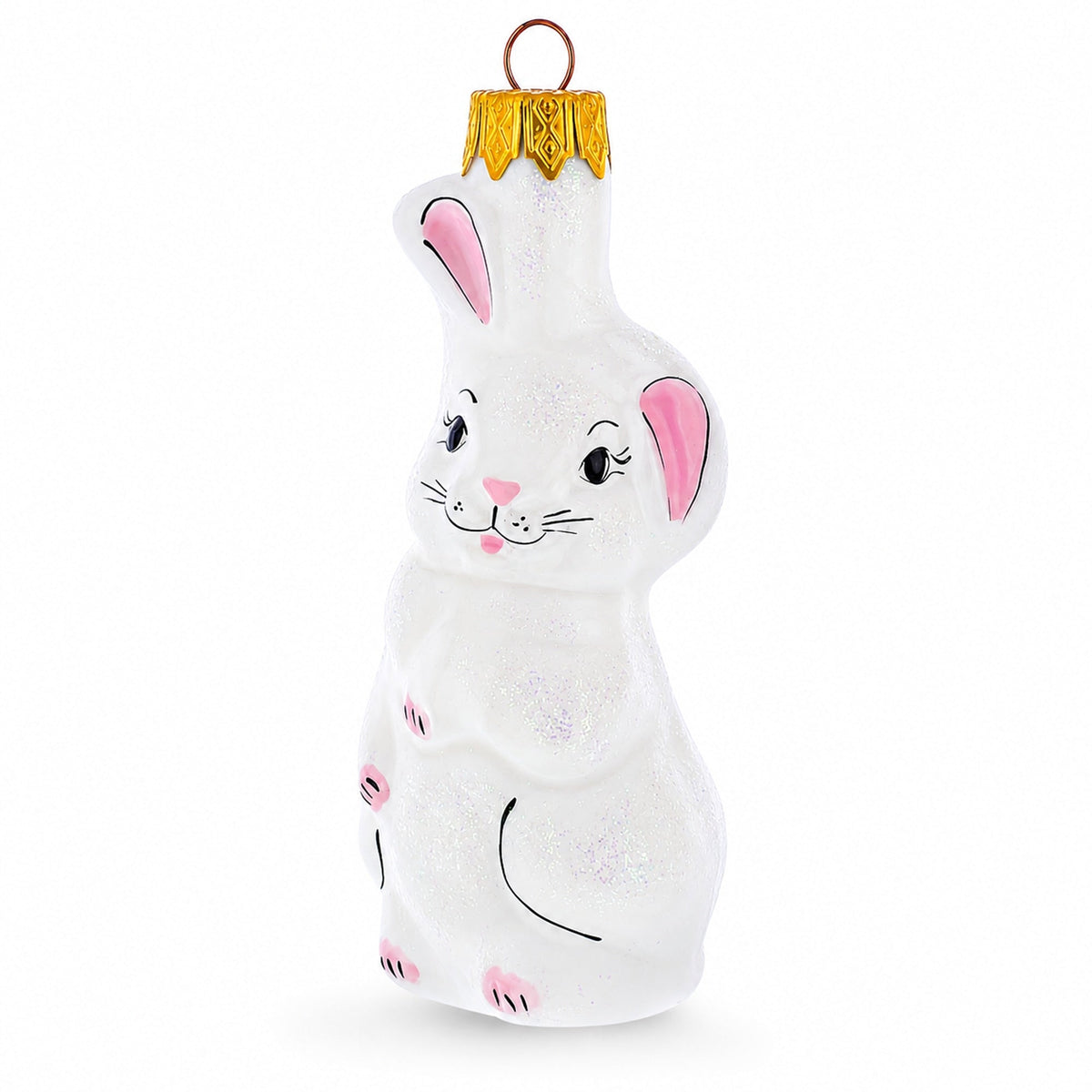 Whimsical White Bunny with Pink Ears Glass Christmas Ornament by BestPysanky
