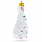 Whimsical White Bunny with Pink Ears Glass Christmas Ornament by BestPysanky