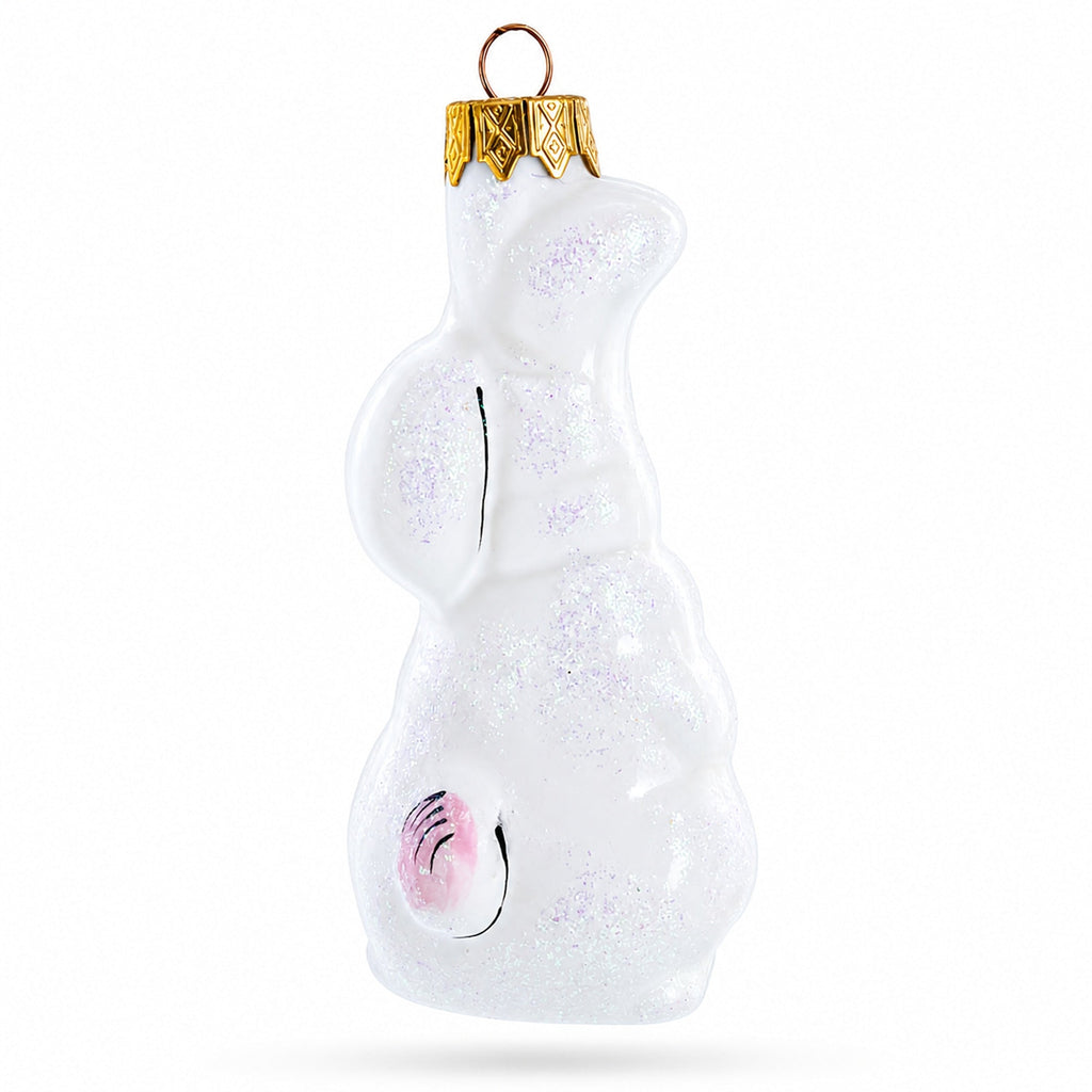 Whimsical White Bunny with Pink Ears Glass Christmas Ornament by BestPysanky