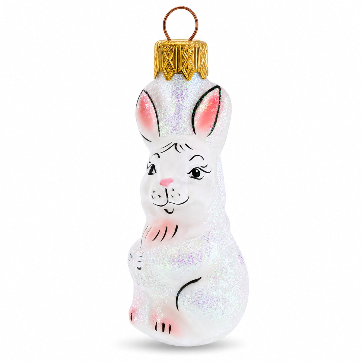 Tall Ear White Bunny Glass Christmas Ornament by BestPysanky