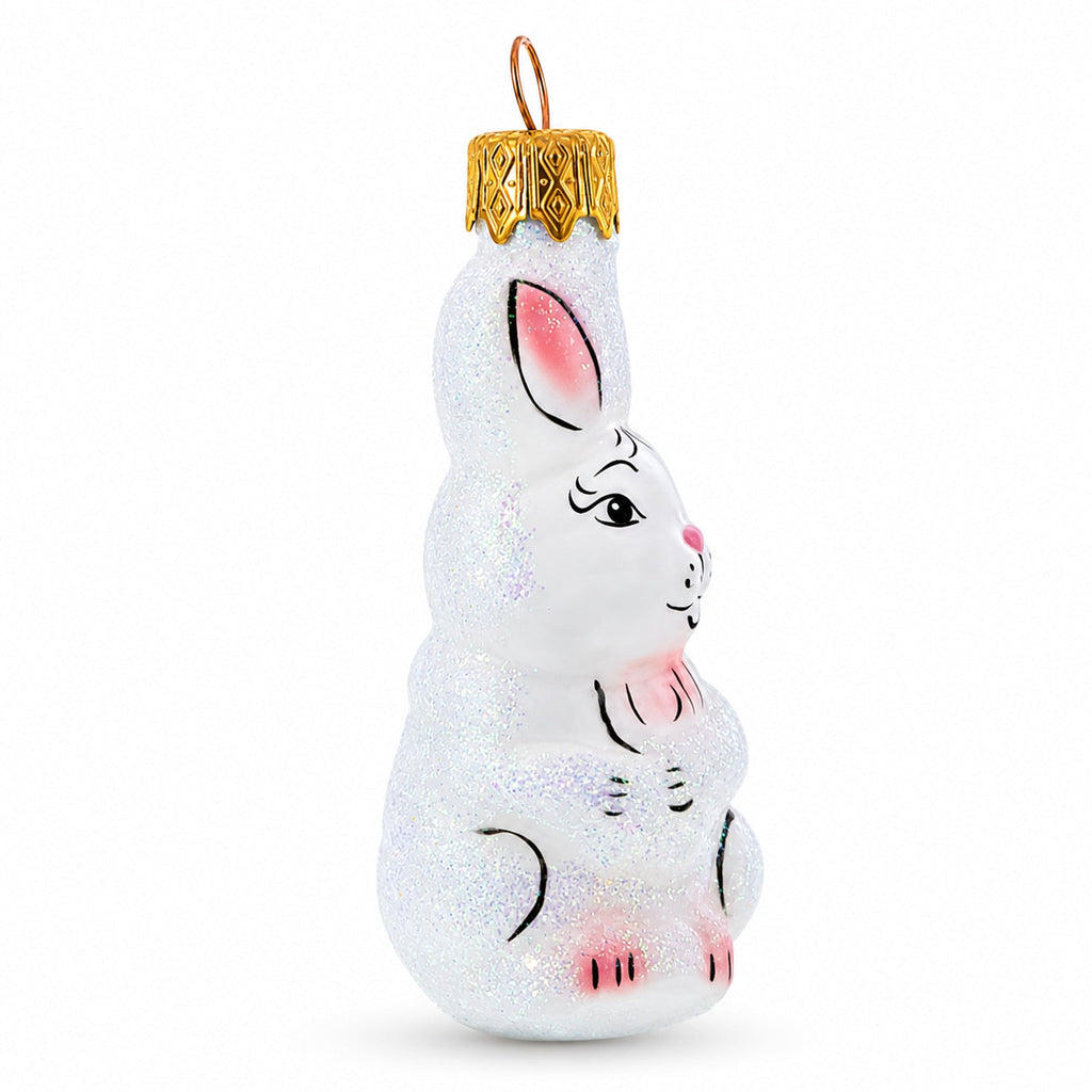 Tall Ear White Bunny Glass Christmas Ornament by BestPysanky