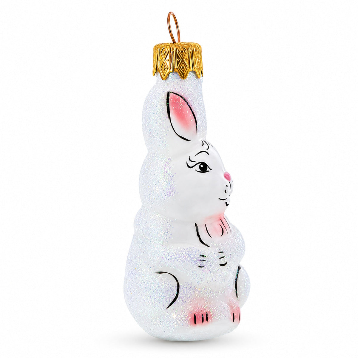 Tall Ear White Bunny Glass Christmas Ornament by BestPysanky