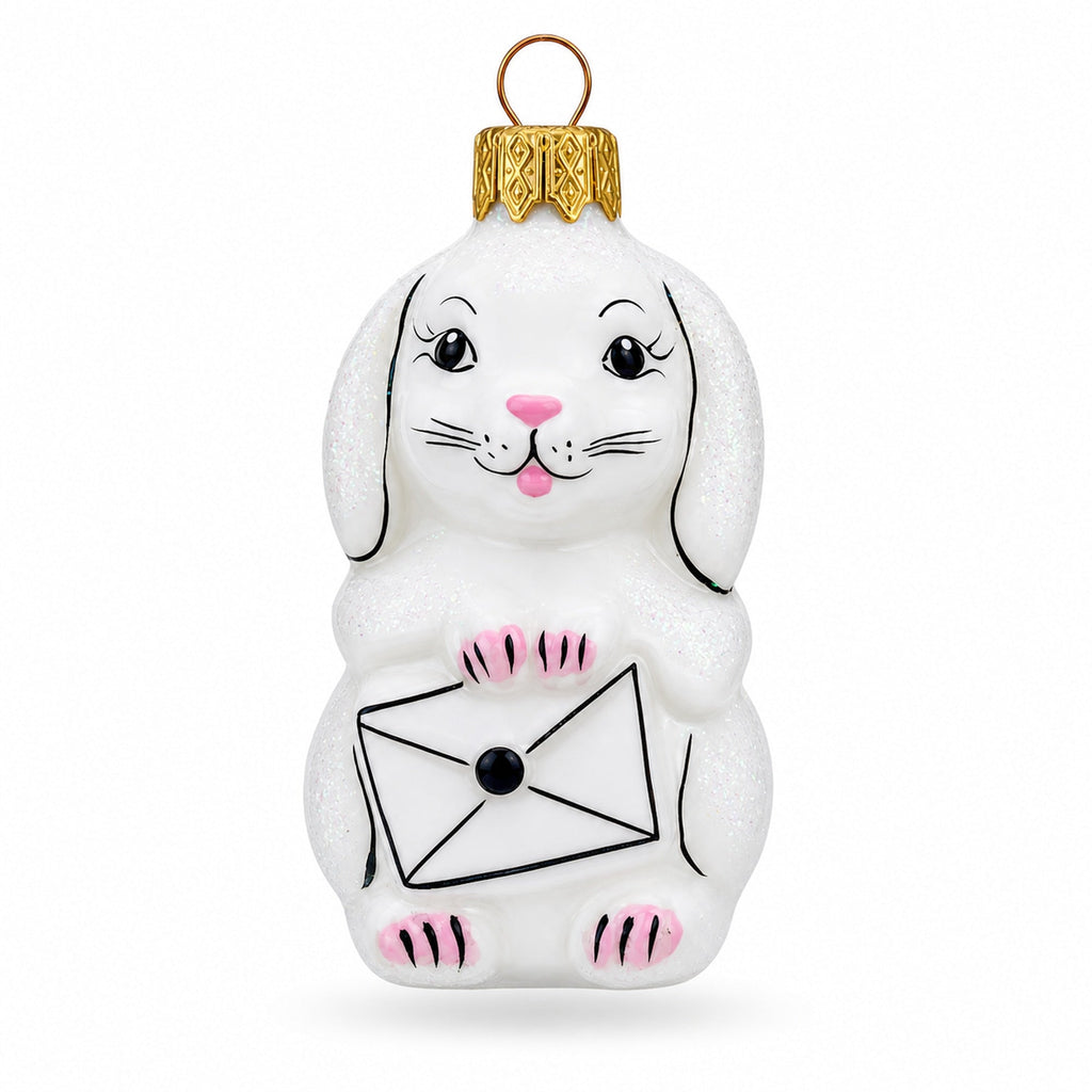 Whimsical Bunny Messenger with Envelope Glass Ornaments by BestPysanky