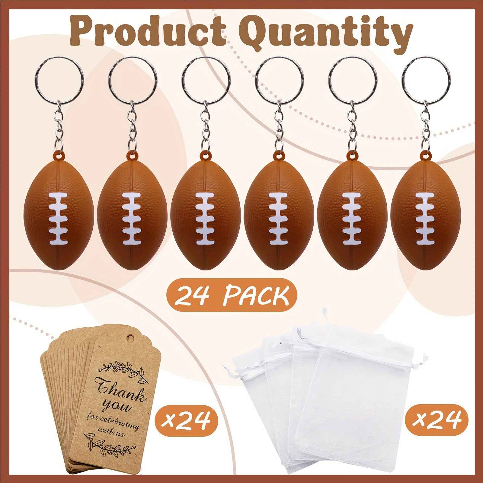 [24-Pack Rugby Favors] 24-Pack Rugby Theme Party Favors Set | Keychains, Organza Bags, Thank You Tags, Sports Themed Birthday Supplies, Celebration Gifts without Feathers